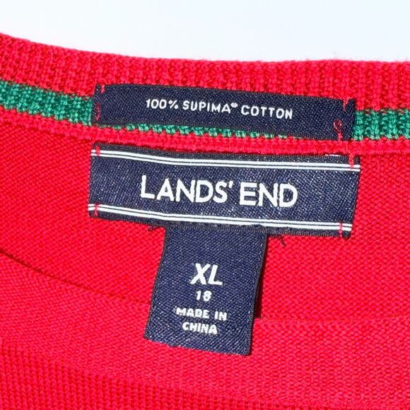 Lands End Womens Holiday Sweater Present Gifts Size XL Red 100% Supima Cotton - Picture 4 of 7